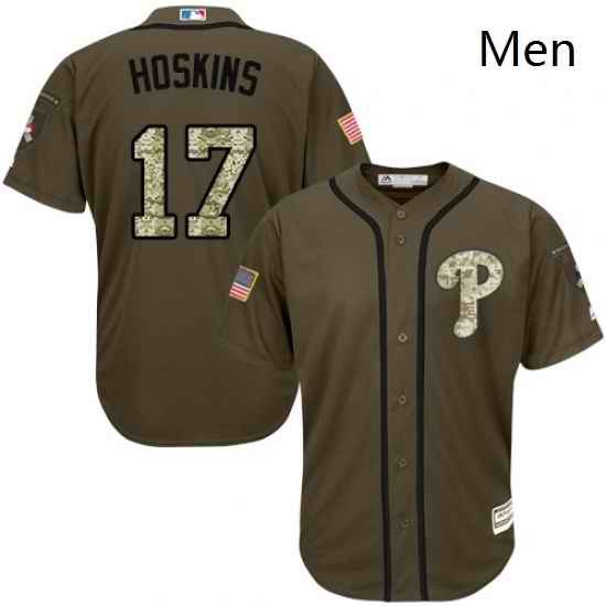 Mens Majestic Philadelphia Phillies 17 Rhys Hoskins Authentic Green Salute to Service MLB Jersey